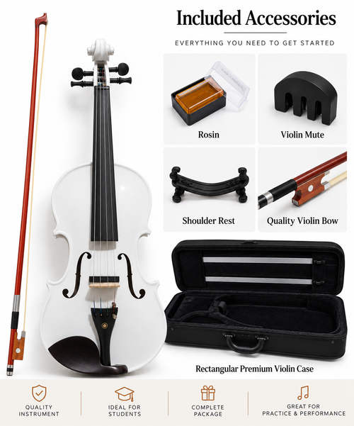 Armone Artisan Acoustic & Electric Violin & Accessories Set (Elegant White) –  Adult Full Size (4/4) - Advanced