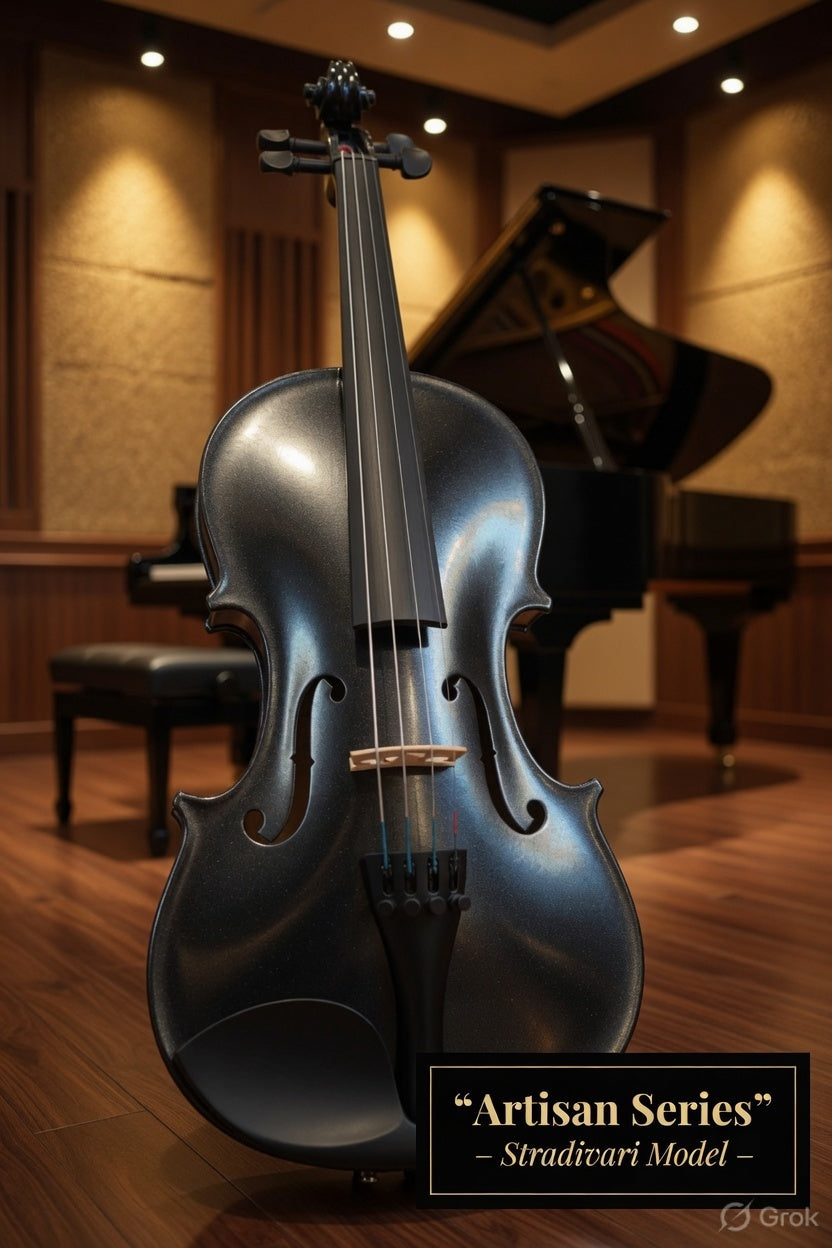 Artisan Series – Stradivari Model (Metallic Black) – Full Size Beginner Violin Outfit - Electric/Acoustic