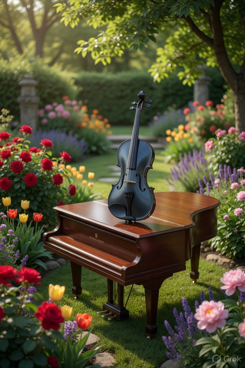 Artisan Series – Stradivari Model (Metallic Black) – Full Size Beginner Violin Outfit - Electric/Acoustic
