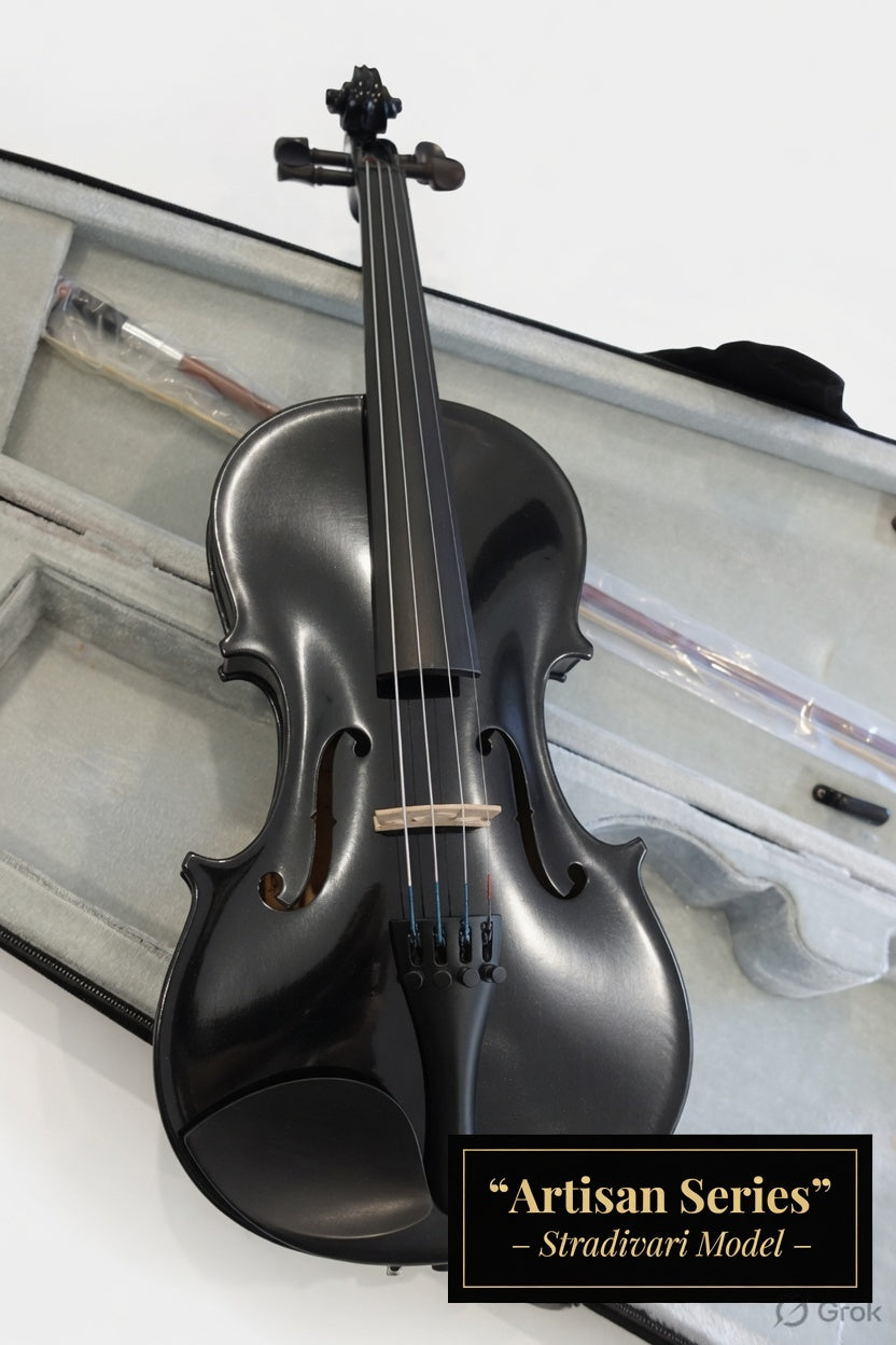 Artisan Series – Stradivari Model (Metallic Black) – Full Size Beginner Violin Outfit - Electric/Acoustic