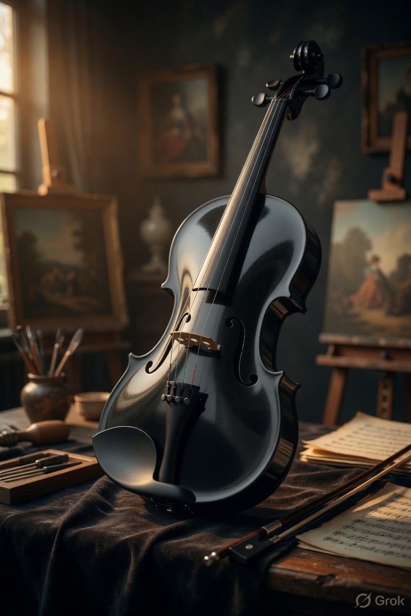 Artisan Series – Stradivari Model (Metallic Black) – Full Size Beginner Violin Outfit - Electric/Acoustic