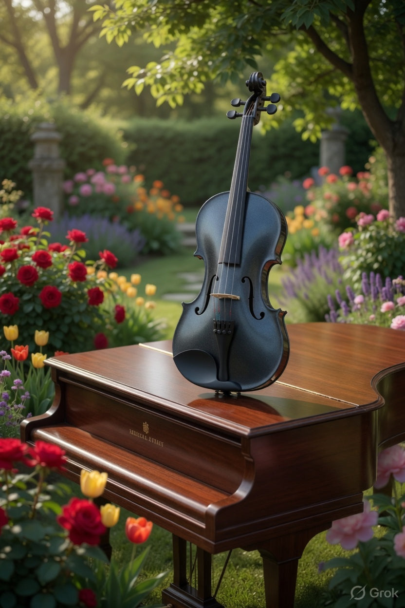 Artisan Series – Stradivari Model (Metallic Black) – Full Size Beginner Violin Outfit - Electric/Acoustic