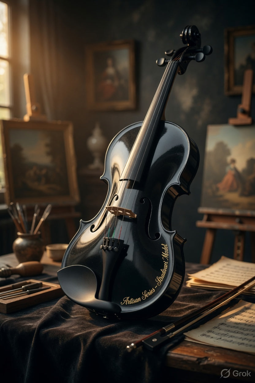 Artisan Series – Stradivari Model (Metallic Black) – Full Size Beginner Violin Outfit - Electric/Acoustic