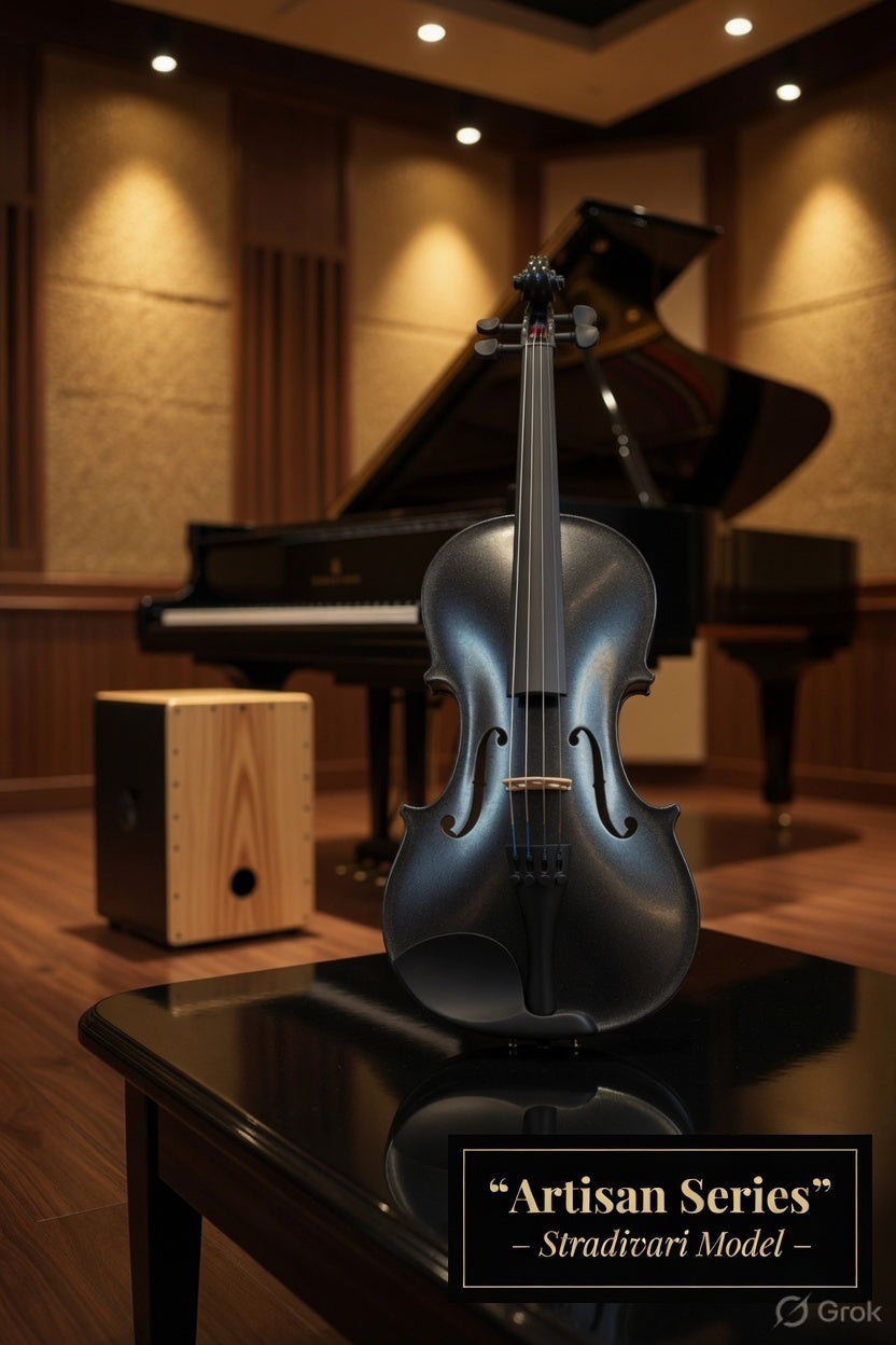 Artisan Series – Stradivari Model (Metallic Black) – Full Size Beginner Violin Outfit - Electric/Acoustic